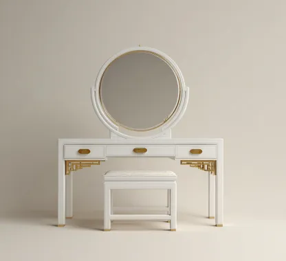 Coiffeuse-bois-métal-118x45x150 cm-blanc-or-style oriental-Casagetlab