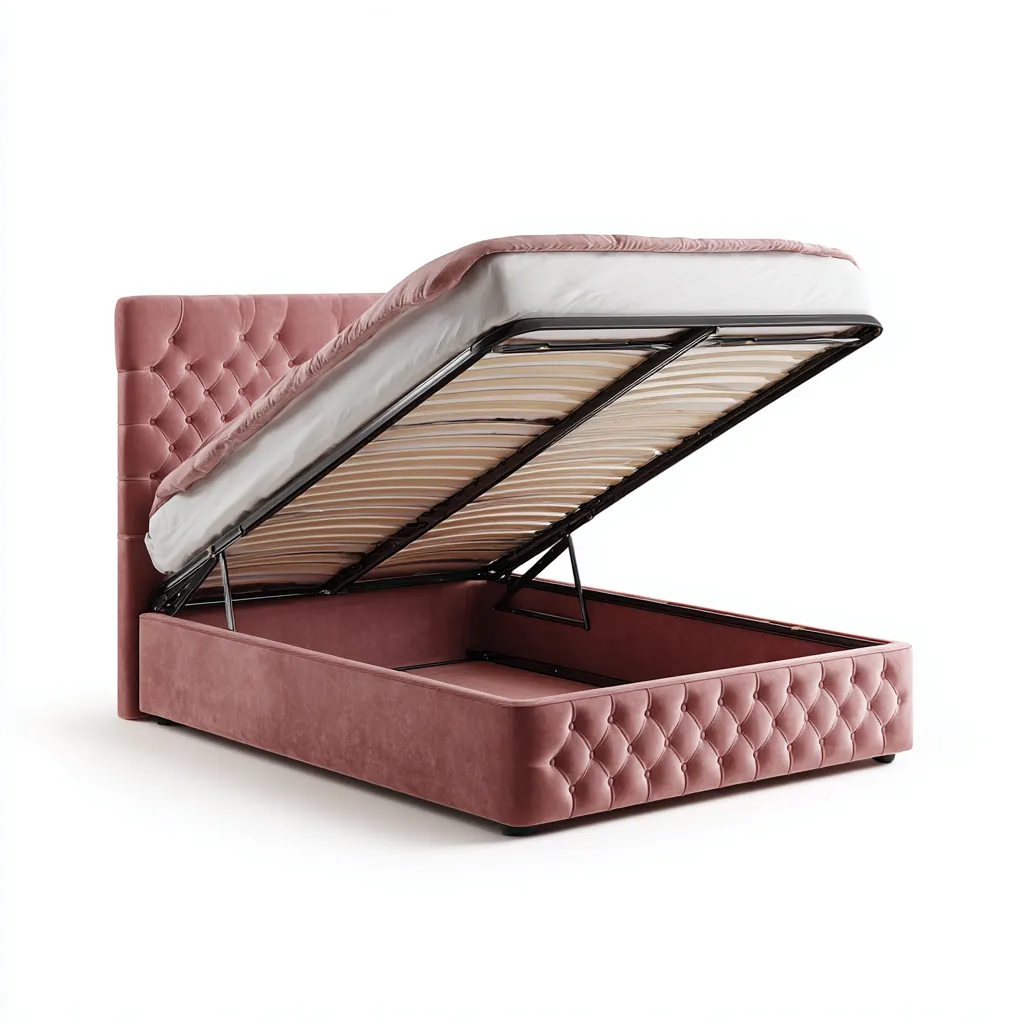 Lit double - bois-métal-velours - 212x160x118 cm - Rose - Style élégant-Casagetlab