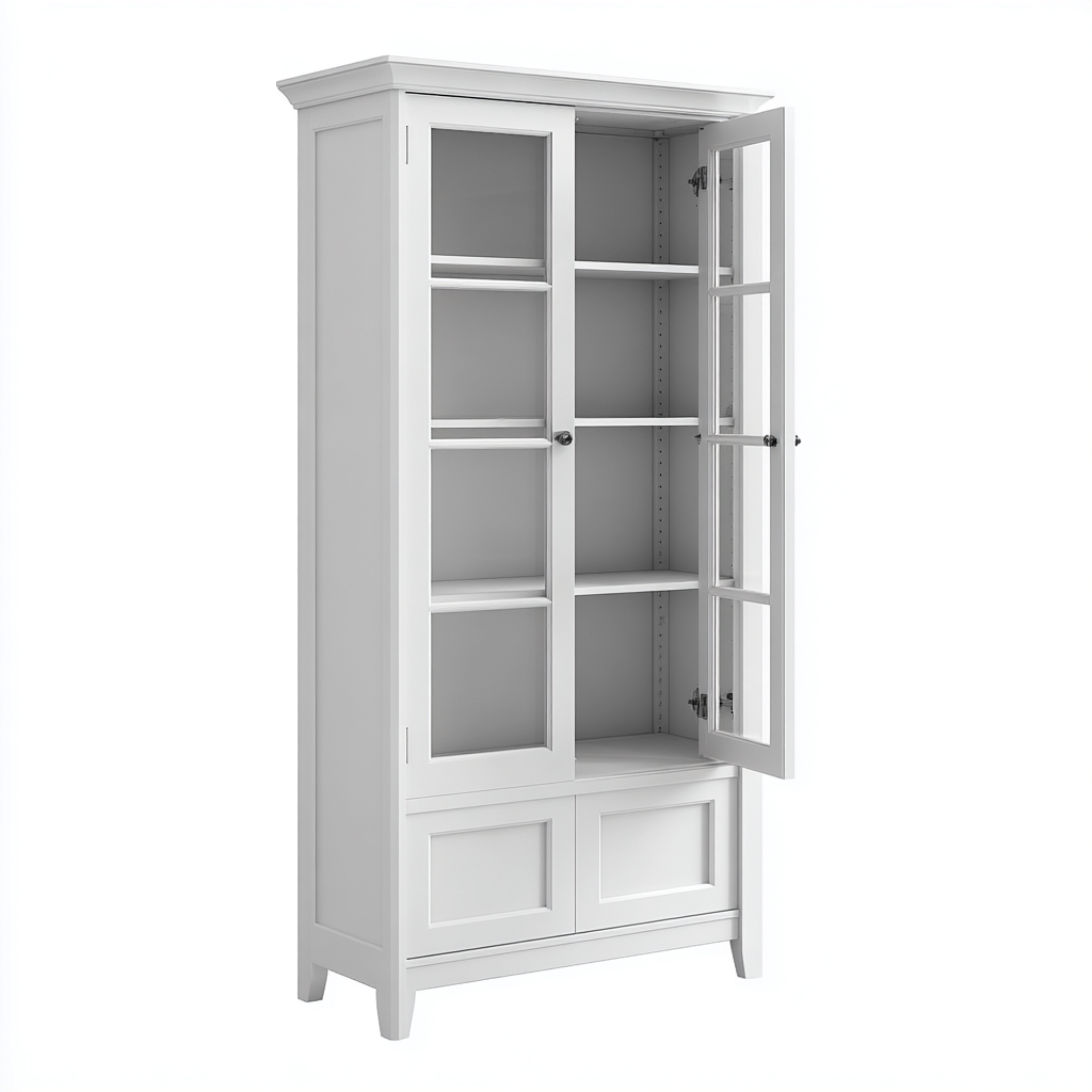 Meuble de rangement de cuisine-bois-verre-90x40x190 cm-blanc-design classique-Casagetlab