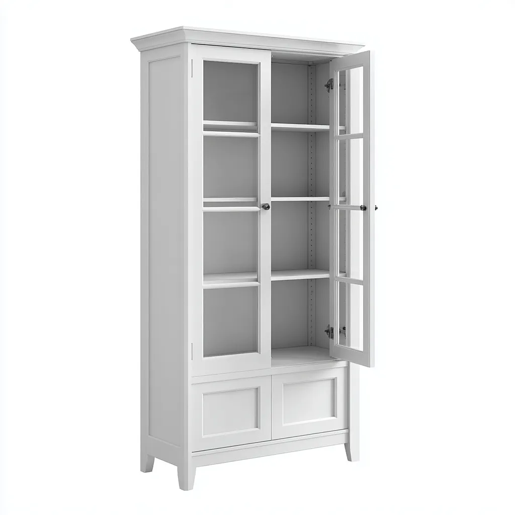 Meuble de rangement de cuisine-bois-verre-90x40x190 cm-blanc-design classique-Casagetlab