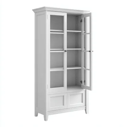 Meuble de rangement de cuisine-bois-verre-90x40x190 cm-blanc-design classique-Casagetlab