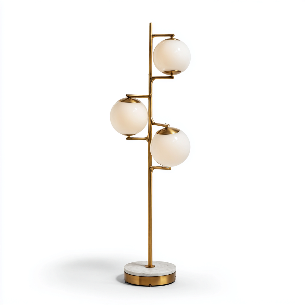 Lampadaire - métal-verre-marbre - 42x38x155 cm - laiton-blanc - design moderne-Casagetlab