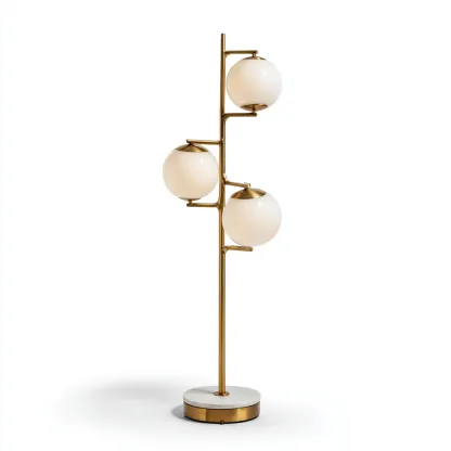 Lampadaire - métal-verre-marbre - 42x38x155 cm - laiton-blanc - design moderne-Casagetlab