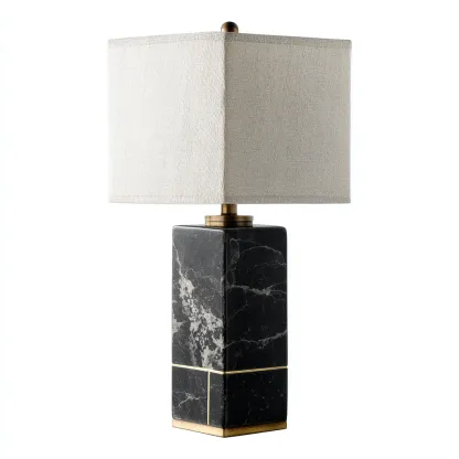 Lampe de table - marbre-métal-tissu - 24x24x48 cm - noir-beige-or - style moderne-Casagetlab