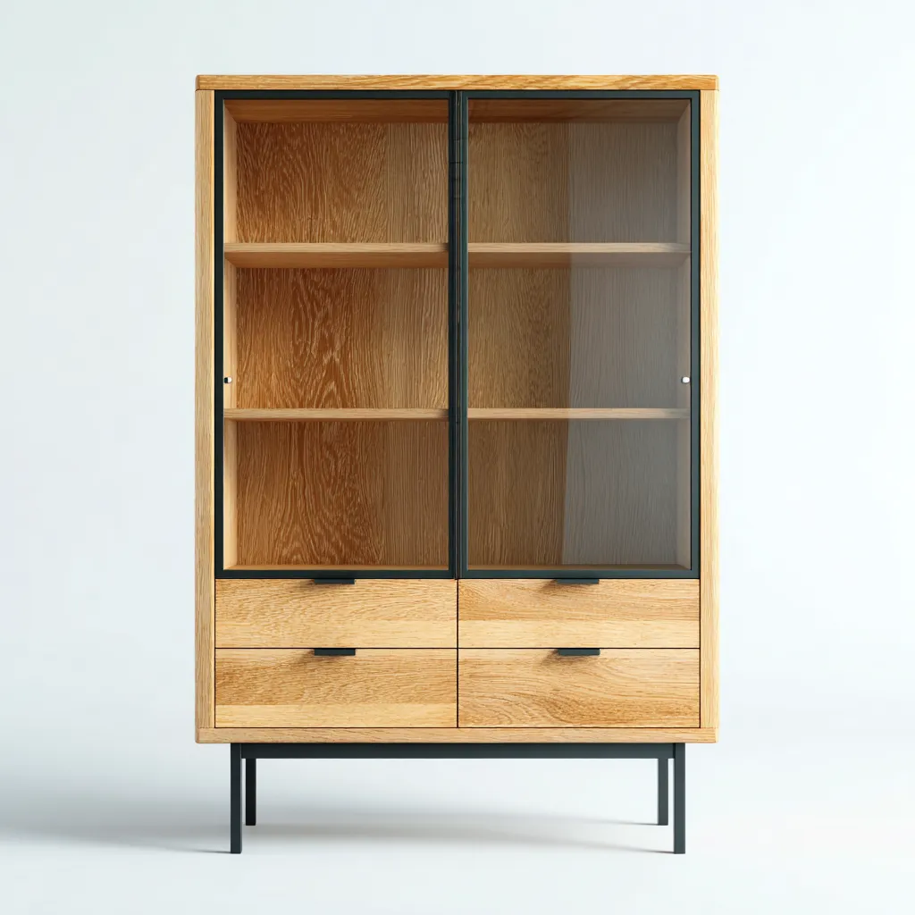 Vitrine-bois-verre-métal-90x40x160 cm-chêne-noir-style moderne-Casagetlab