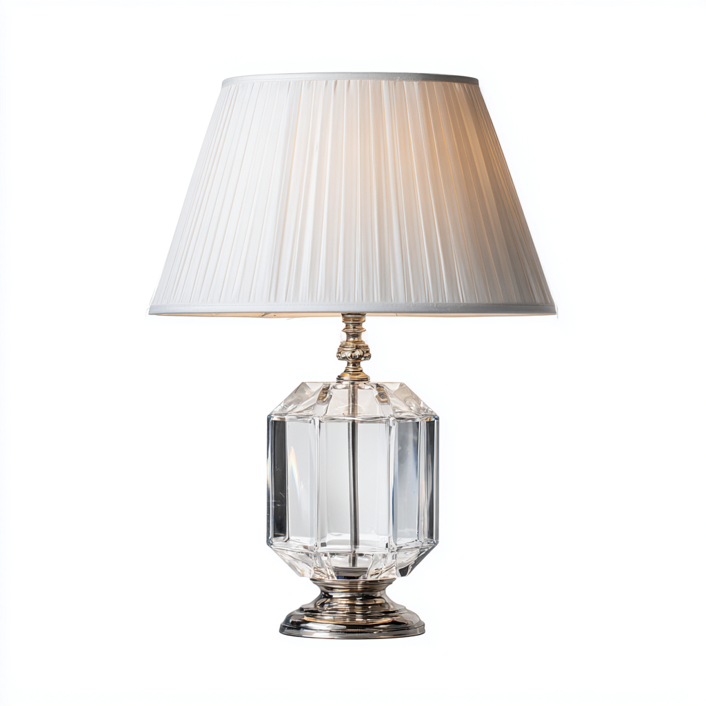 Lampe de table - cristal-métal-tissu - 28x28x50 cm - blanc-transparent - style classique-Casagetlab
