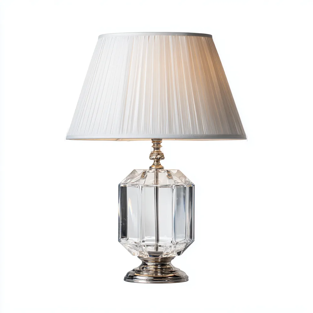 Lampe de table - cristal-métal-tissu - 28x28x50 cm - blanc-transparent - style classique-Casagetlab