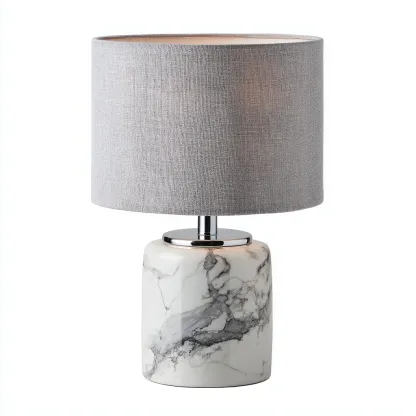 Lampe de table - céramique-métal-tissu - 22x22x34 cm - blanc-gris-argent - style moderne-Casagetlab