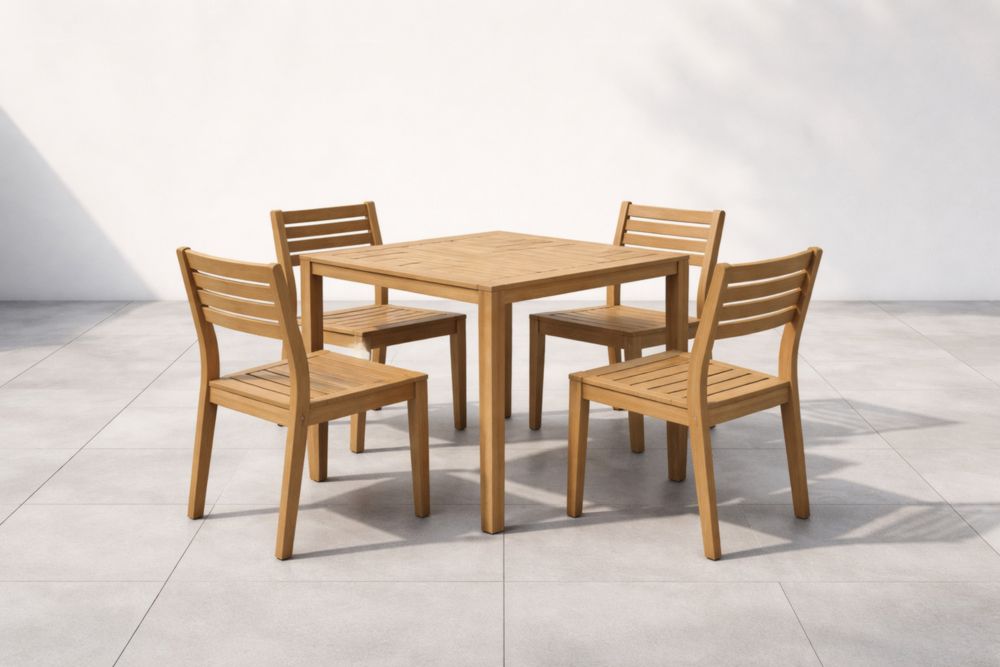 Set tavolo e sedie in legno teak per esterni