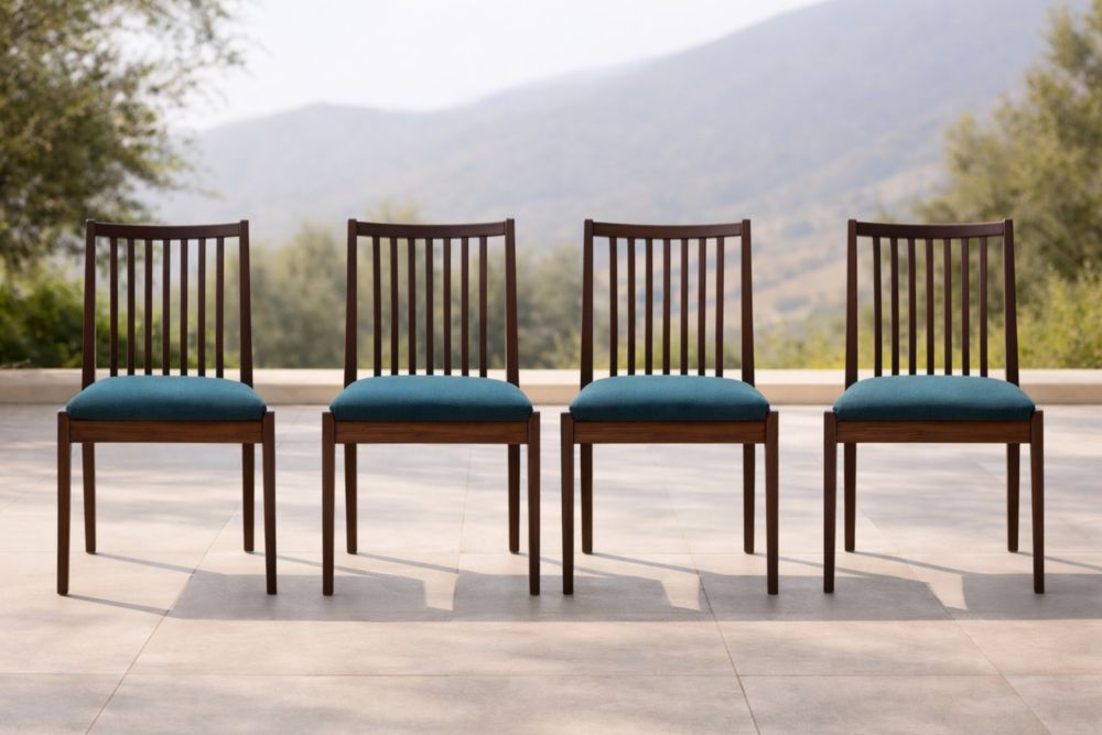 Set di 4 Sedie in Legno con Seduta in Poliestere Blu