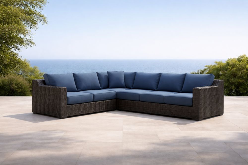 Divano Angolare da Esterno in Rattan Sintetico Blu Scuro