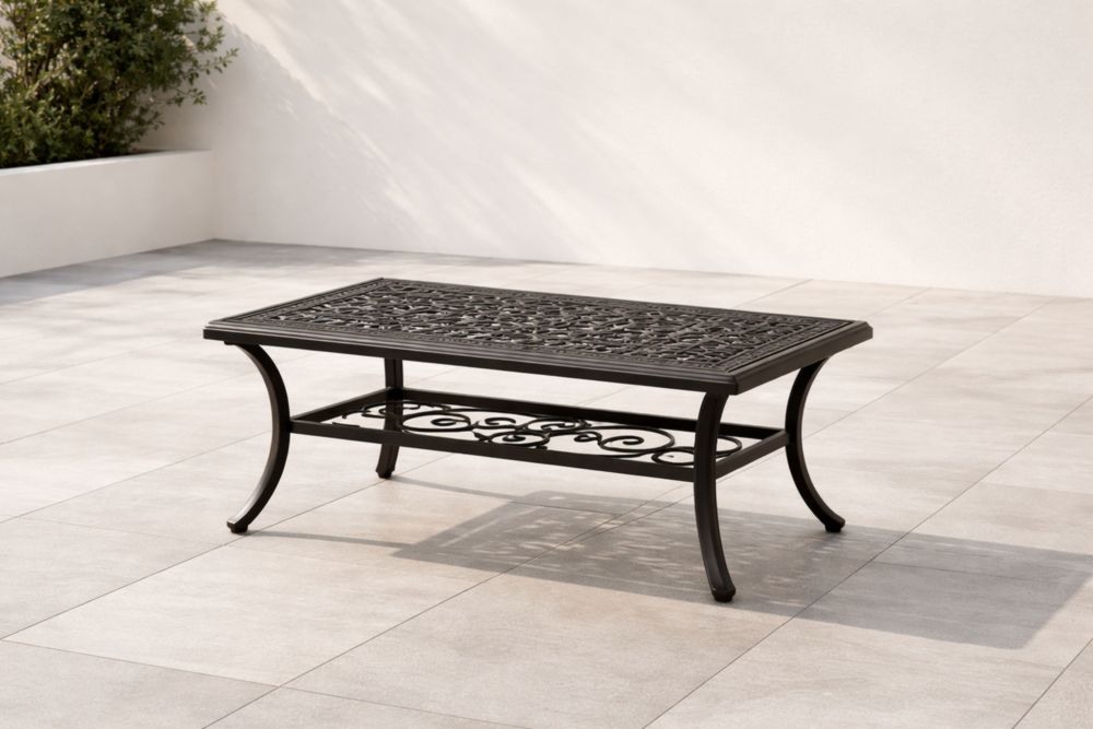 Tavolino da giardino in metallo nero 120x60x45 cm