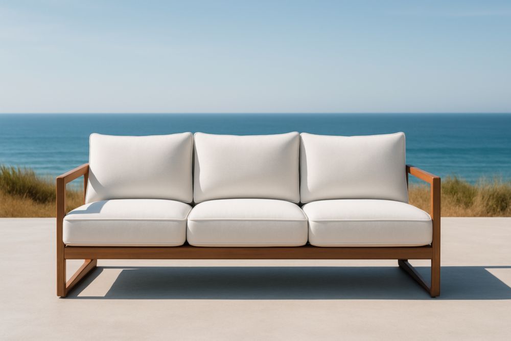 Divano a Tre Posti in Legno e Poliestere Bianco