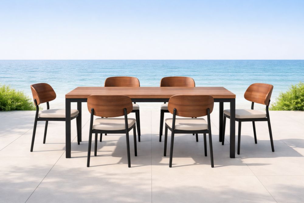 Set tavolo pranzo rettangolare in legno con 6 sedie