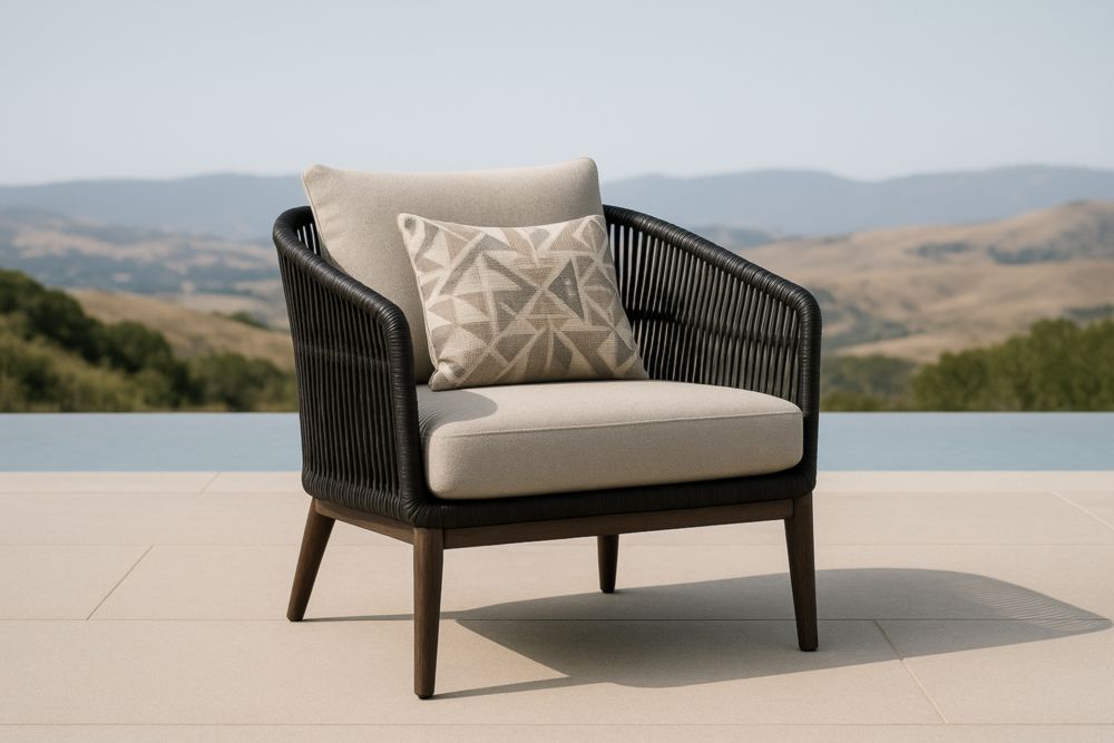 Sedia da Esterno in Rattan con Cuscino in Poliestere