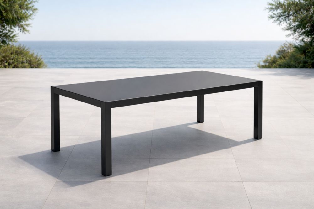 Tavolo rettangolare in alluminio nero per esterno 200 cm x 100 cm x 75 cm