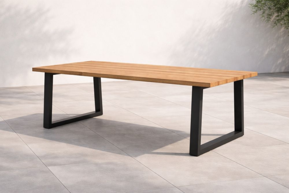 Tavolo rettangolare in legno massello di teak e metallo nero 200x100x75 cm