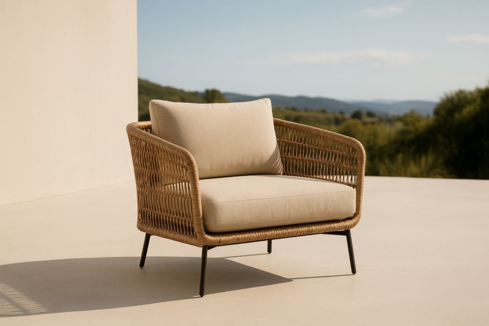 Poltrona da Esterno in Rattan Sintetico e Acciaio Beige