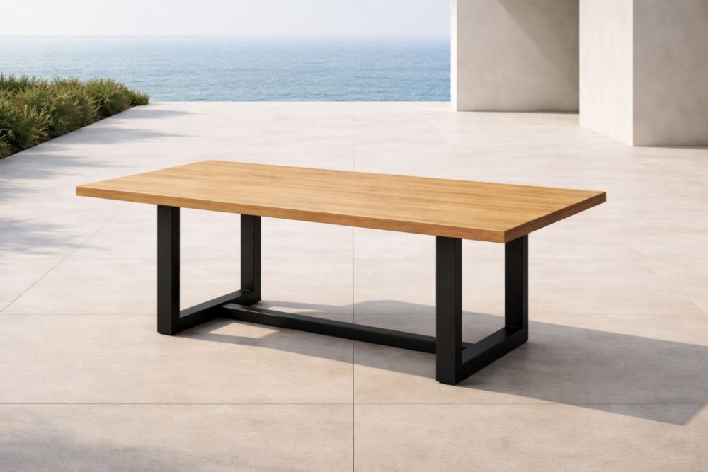 Tavolo da esterno rettangolare in legno e metallo