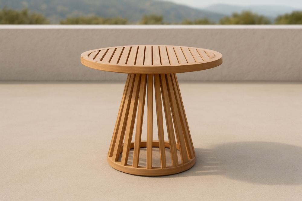 Tavolino Rotondo in Legno Massello per Esterno