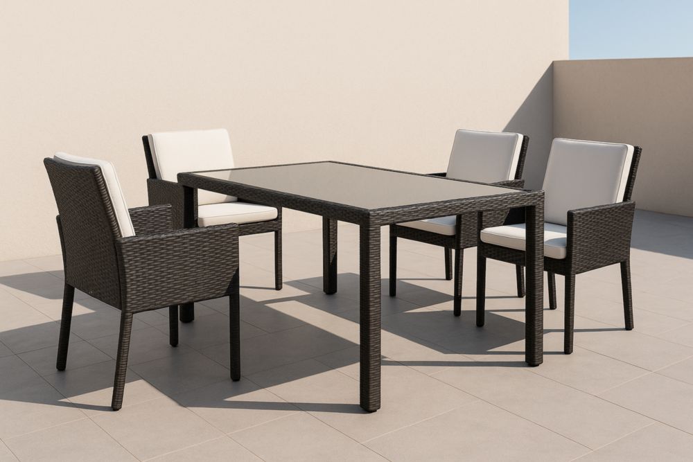 Set pranzo giardino 5 pezzi in rattan sintetico e vetro nero