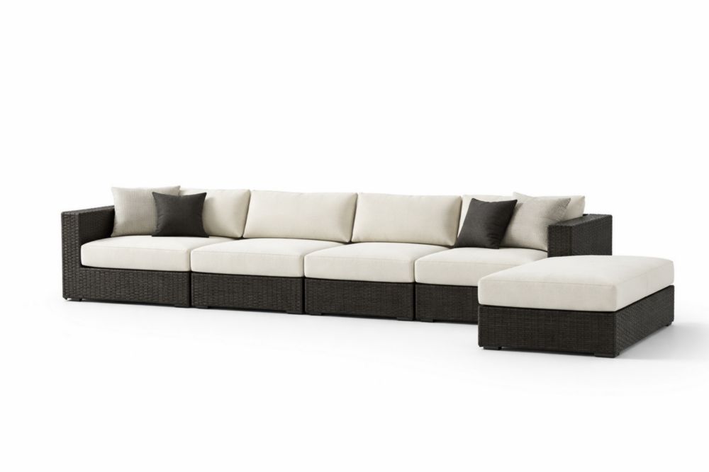 Set divano modulare da esterno in rattan sintetico nero con cuscini in poliestere crema