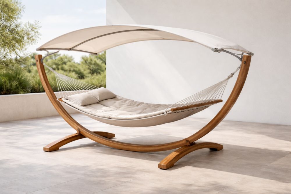 Amaca con Struttura in Legno e Copertura in Tessuto Beige