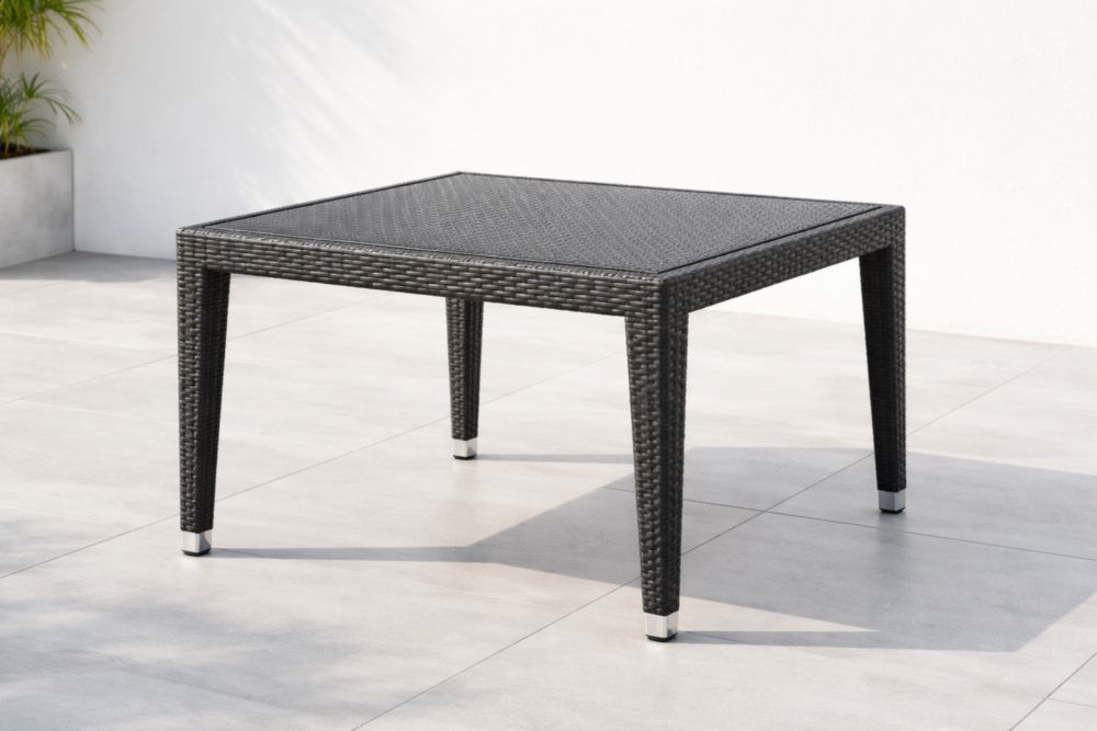 Tavolo da Giardino in Rattan Sintetico Nero con Gambe in Acciaio Inox