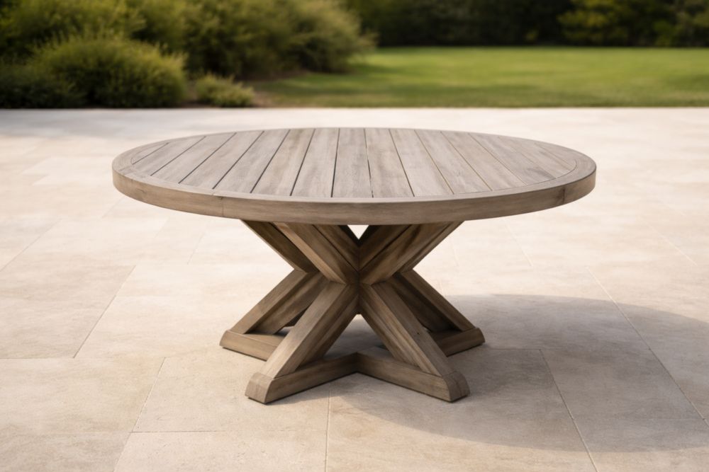 Tavolo rotondo da esterno in legno di teak