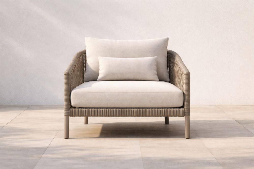 Poltrona da Esterno in Metallo e Polyrattan Beige