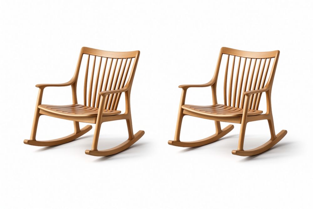 Set di 2 Sedie a Dondolo in Legno Massello Naturale