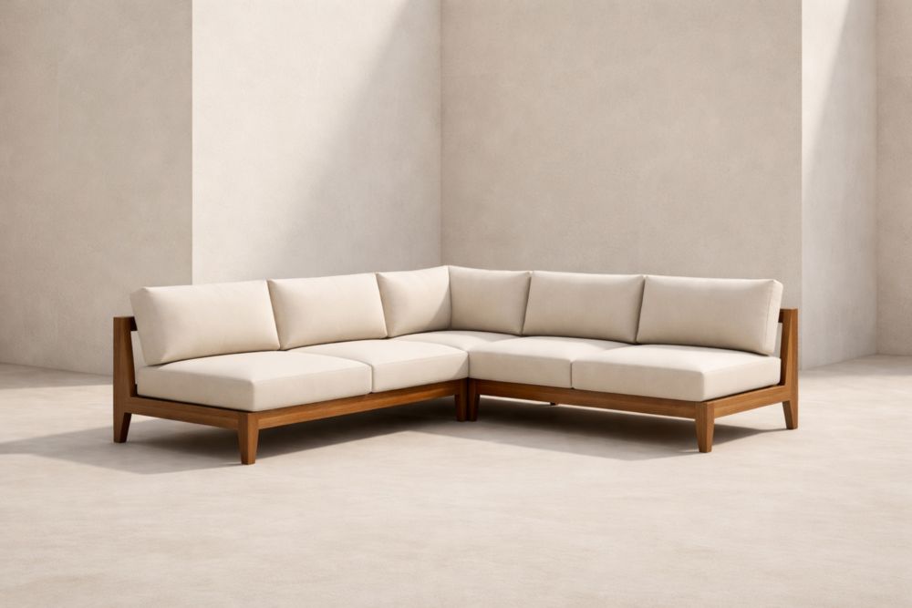 Divano angolare in legno e tessuto beige 250x250x85 cm