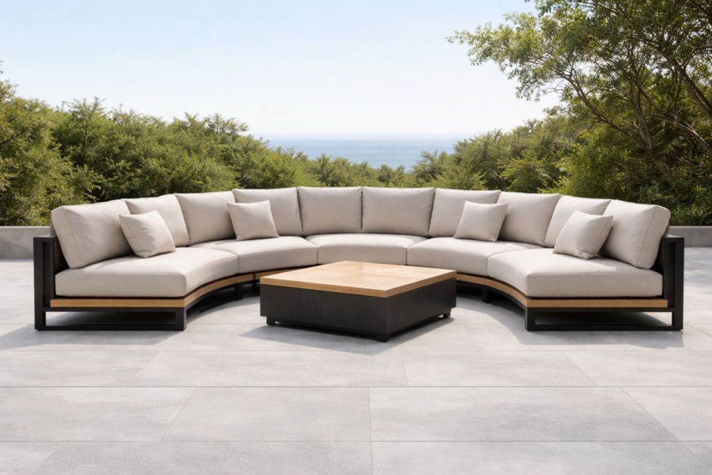 Divano angolare modulare da esterno in alluminio e legno