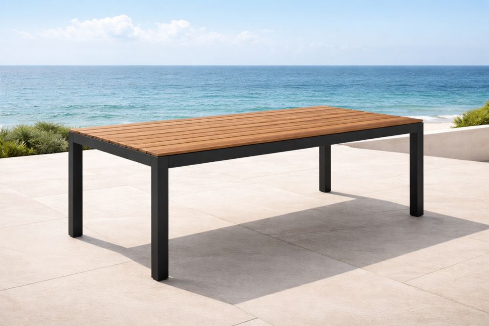 Tavolo da Giardino in Legno di Teak e Metallo 200x100x75 cm