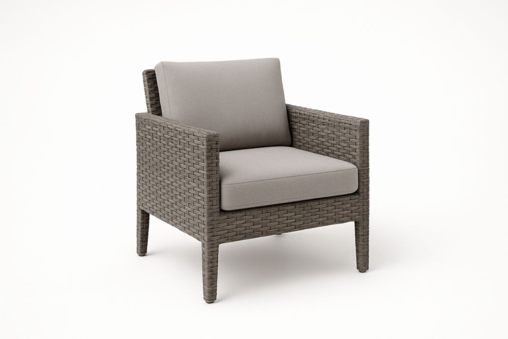 Poltrona in Rattan con Cuscini Grigi per Esterno