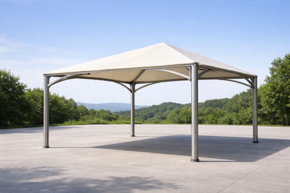 Gazebo quadrato in acciaio e tessuto PVC beige 400x400x300 cm