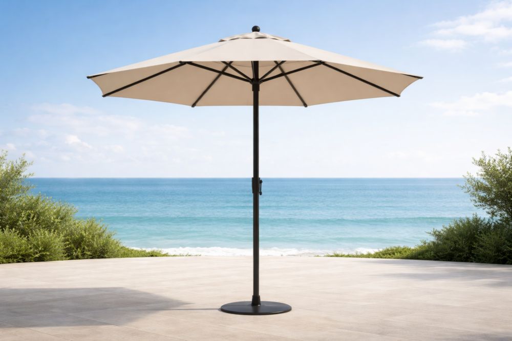 Ombrellone da Giardino Rotondo Beige Acciaio Poliestere