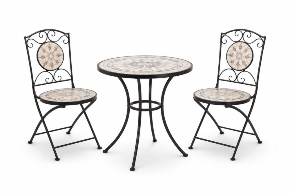 Set da Giardino Tavolo Rotondo con 2 Sedie in Ferro e Mosaico