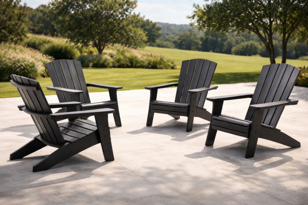 Set di 4 Sedie Adirondack da Esterno Nero in Polietilene