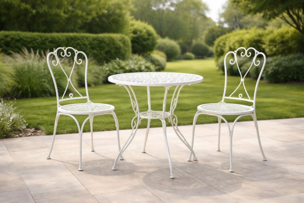 Set Tavolo e Sedie da Giardino in Ferro Bianco