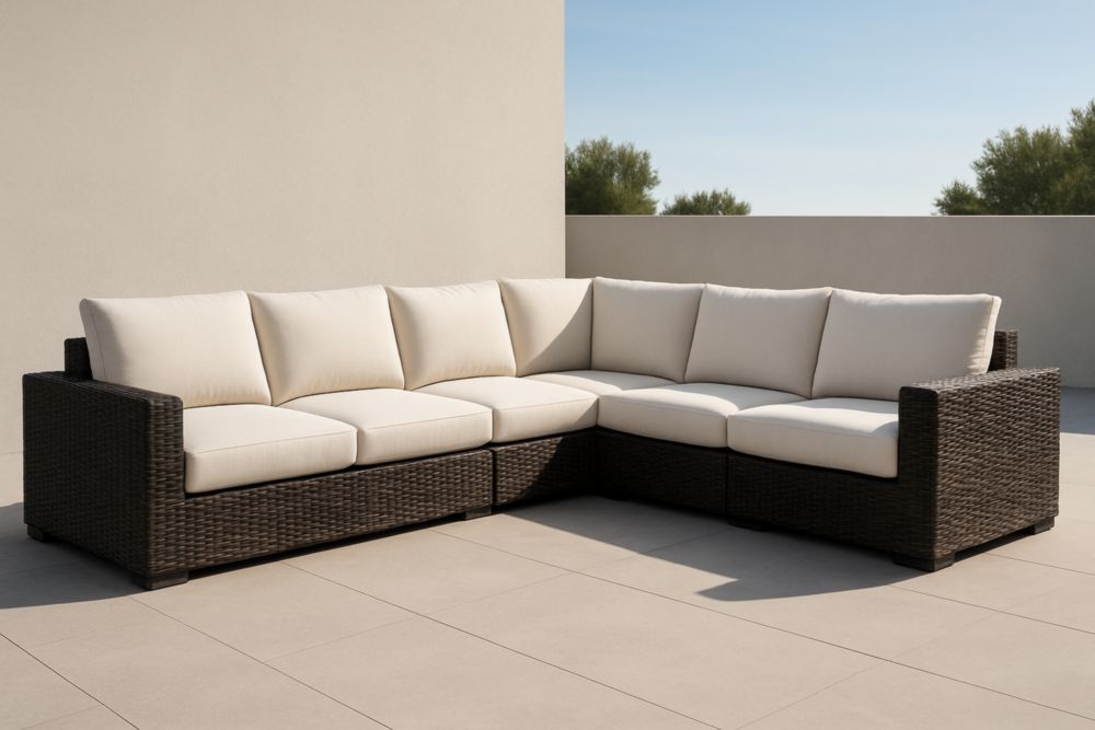 Divano ad Angolo Esterno in Rattan Sintetico con Cuscini Crema