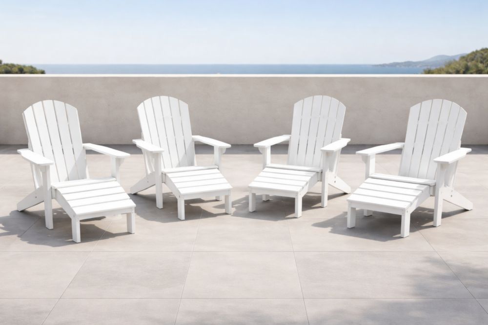 Set di 4 Sedie Adirondack da Esterno in Legno Bianco