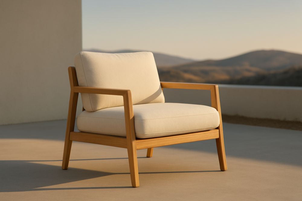 Poltrona da Esterno in Legno con Cuscini Crema