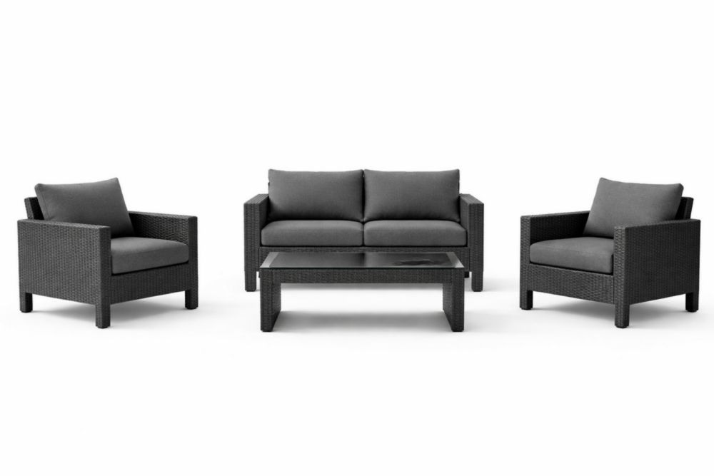 Set Divano per Esterni in Rattan Sintetico con Cuscini Grigi