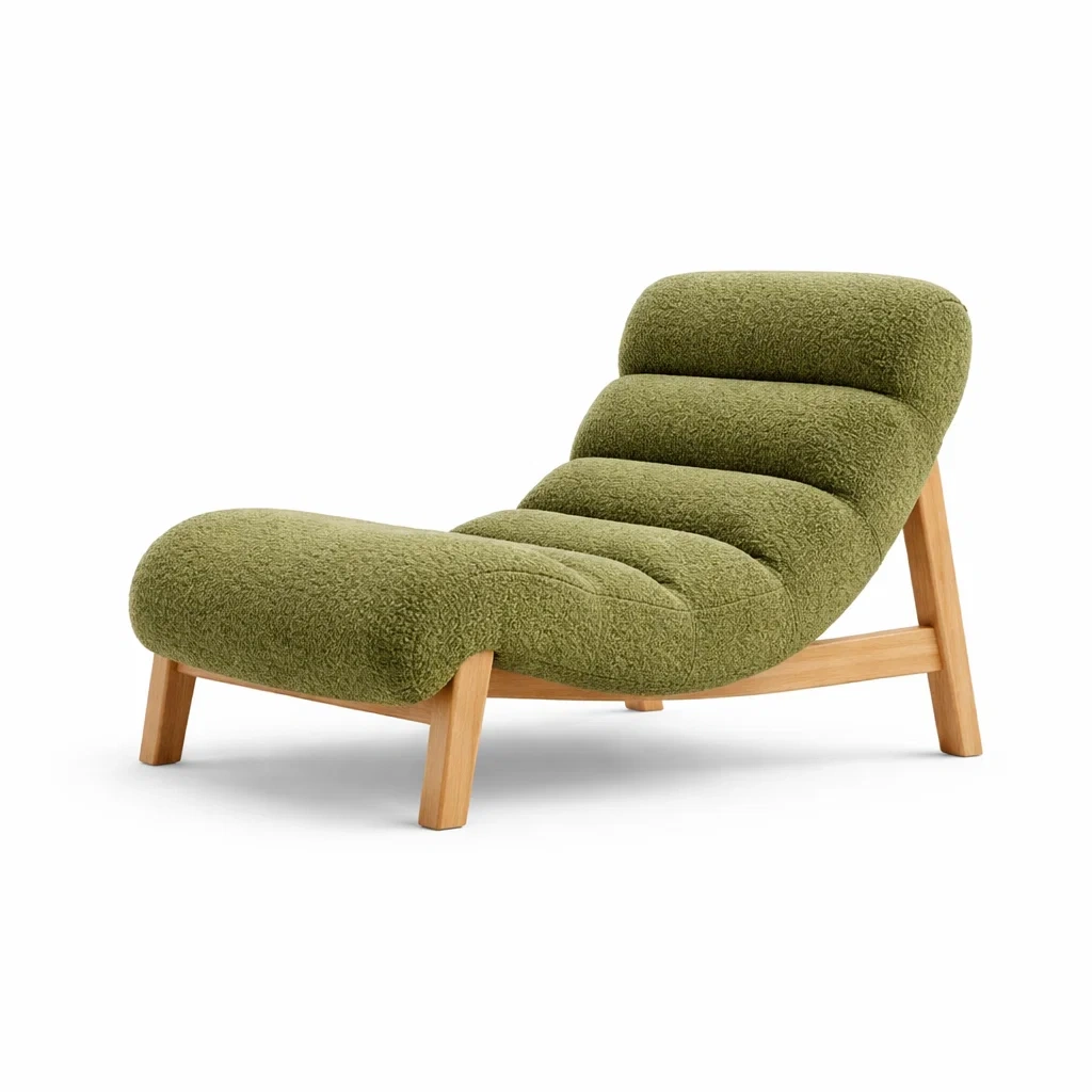 Sedia lounge in legno con rivestimento verde oliva-rawlino