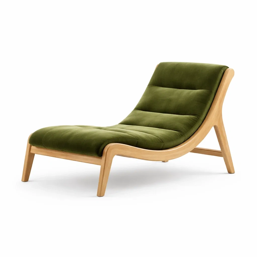 Sedia lounge in legno con rivestimento verde intenso-rawlino