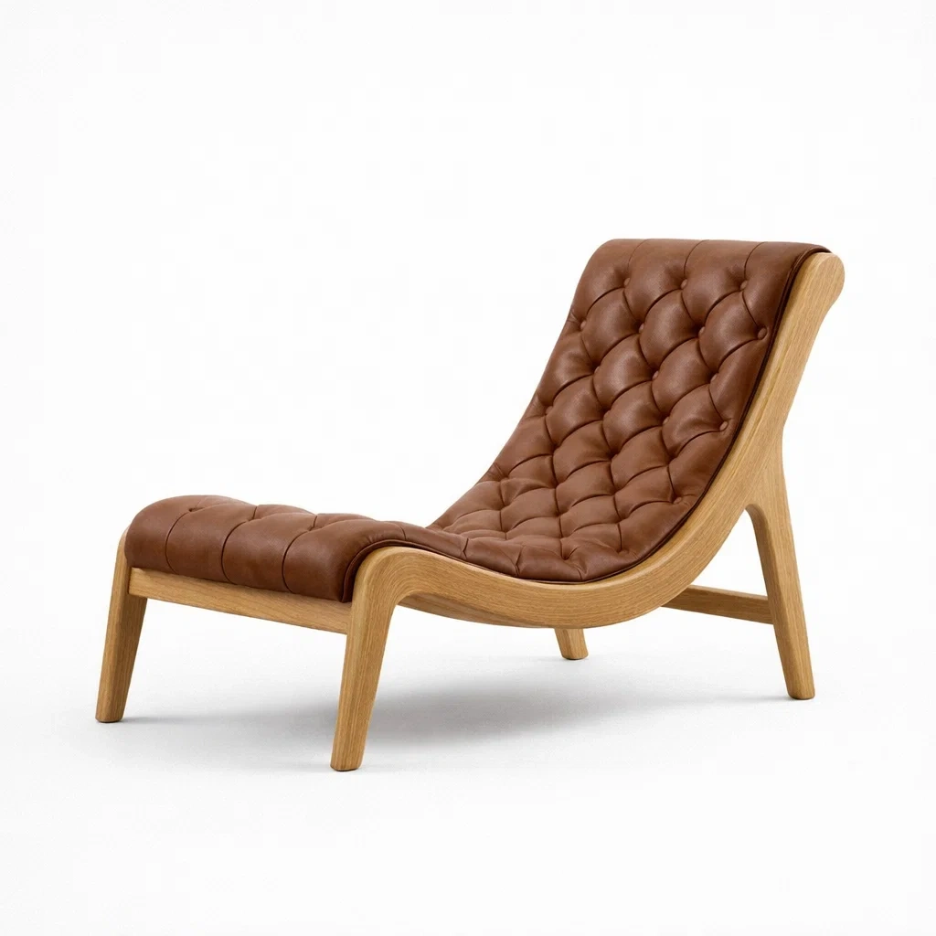 Sedia lounge in legno con rivestimento marrone-rawlino