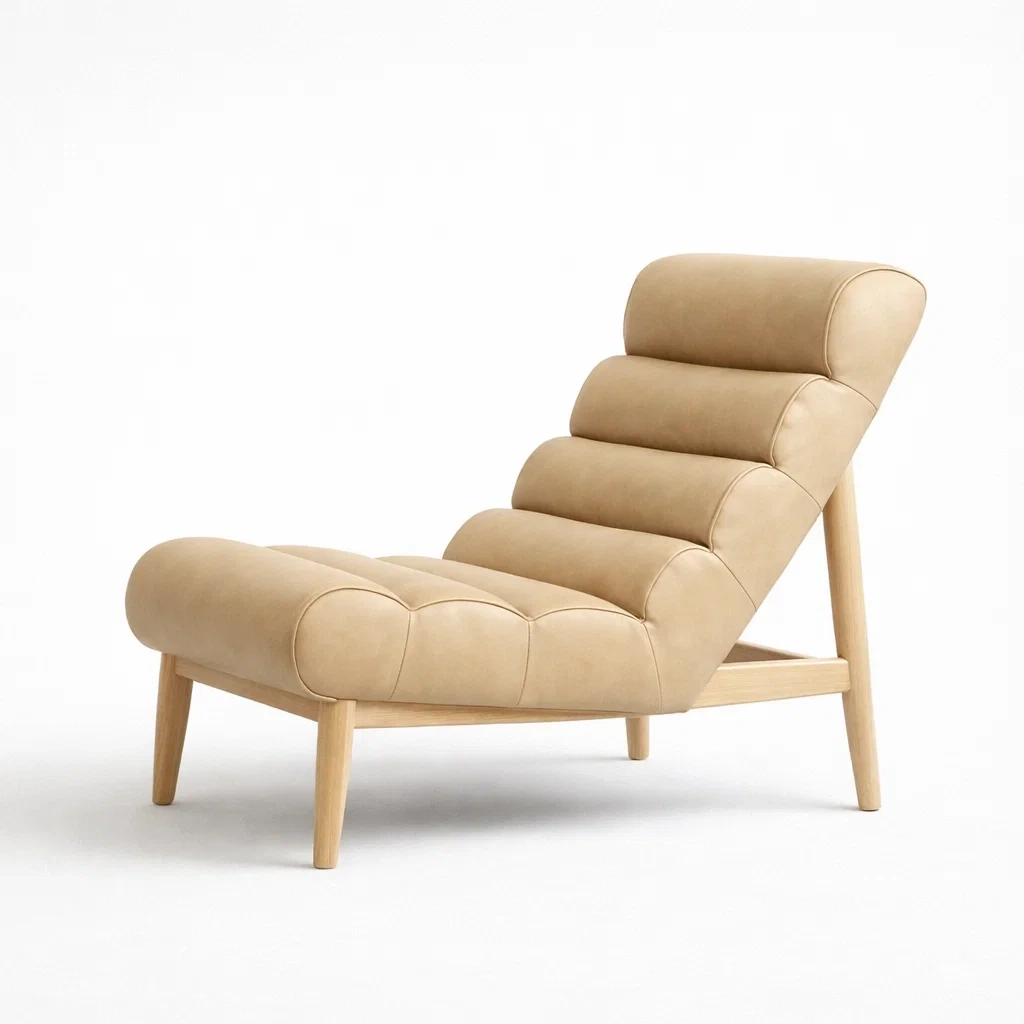 Sedia lounge in legno con rivestimento beige-rawlino