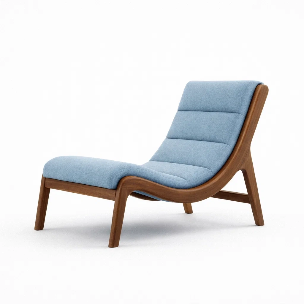 Sedia lounge in legno con rivestimento azzurro-rawlino