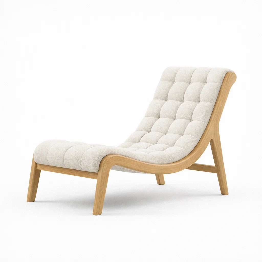 Sedia lounge in legno con rivestimento bianco-rawlino